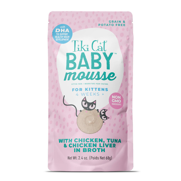 Tiki Pets Cat Baby Mousse Wet Cat Food Chicken Tuna & Chicken Liver 2.4 Oz 12 Count