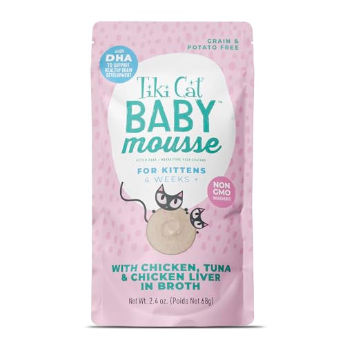 Tiki Pets Cat Baby Mousse Wet Cat Food Chicken Tuna & Chicken Liver 2.4 Oz 12 Count
