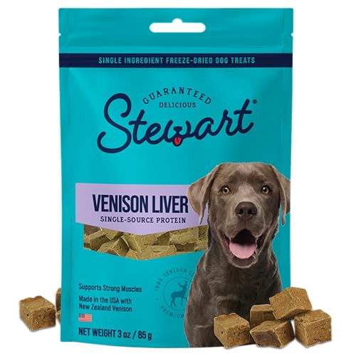 Stewart 100% Venison Liver Dog Treats Pouch Freeze Dried Raw Single 3 Oz 50 Pieces