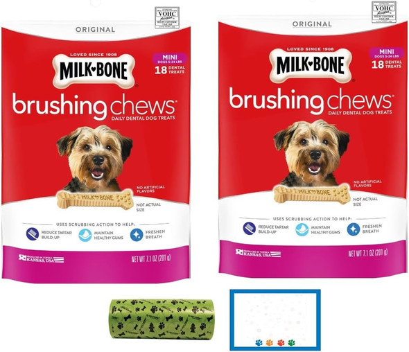 Milk-Bone Mini Brushing Chews Daily Dental Dog Treats for Small Dogs, 2 Pack 7.1 Oz Each - Plus Eco Friendly Poop Bag Roll & My Buddy Notepad (4 Items Total) Milk-Bone Mini Brushing Chews Daily Dental Dog Treats for Small Dogs, 2 Pack 7.1 Oz Each - Plus Eco Friendly Poop Bag Roll & My Buddy Notepad (4 Items Total)