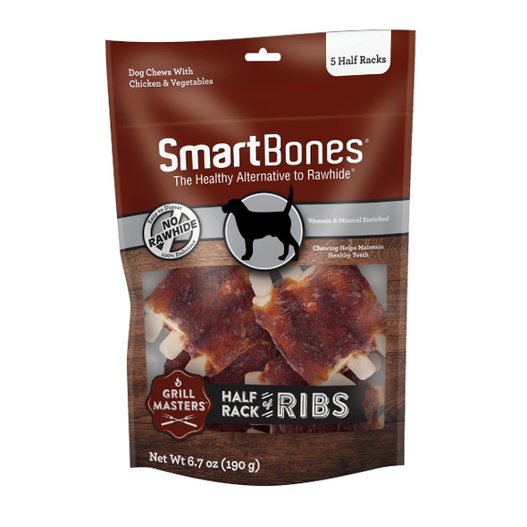 Smartbones Grill Masters Ribs Half Racks RawhideFree Chews For Dogs 5 Count