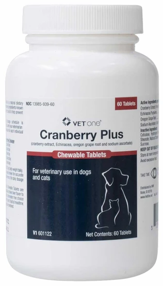 Vet One Cranberry Plus For Dogs & Cats Urinary Tract & Bladder Support 60 Chewable