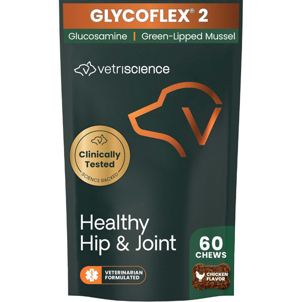 Vetriscience Healthy Hip & Joint Chews Glycoflex Glucosamine And GreenLipped Mussel Mobility 60 Count