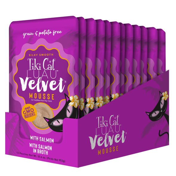 Tiki Pets Cat Luau Velvet Mousse Salmon In Broth Complete Nutrition For Balanced 2.8 Oz Pack Of 12