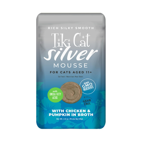 Tiki Pets Cat Silver Mousse Wet Cat Food For Seniors Chicken & Pumpkin 2.8 Oz 12 Count