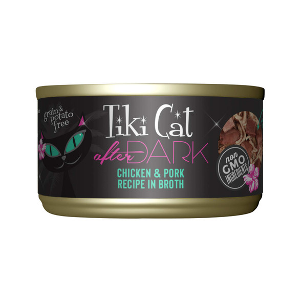 Tiki Pets Cat After Dark Wet Cat Food Chicken & Pork . Cans 2.8 Oz 12 Count