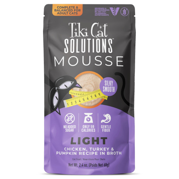 Tiki Pets Cat Solutions Light Mousse Chicken Turkey & Pumpkin Formulated To Support 2.4 Oz 12 Count
