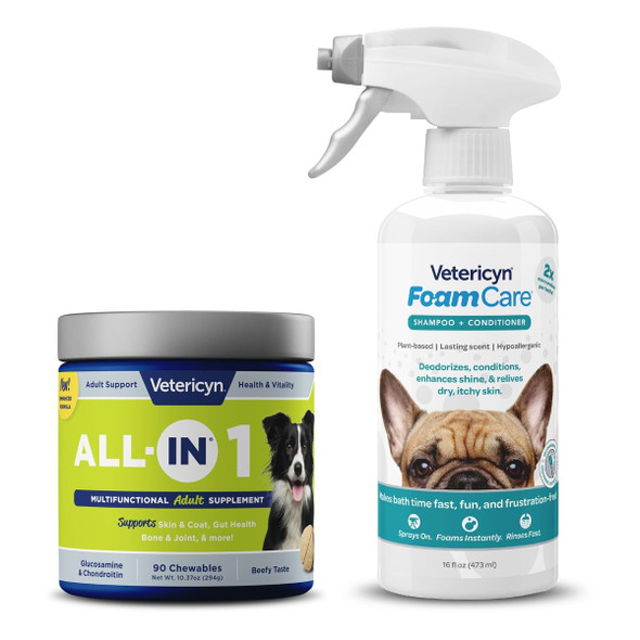 Vetericyn AllIn 1 Multifunctional Dog Supplement And Foamcare SprayOn PlantBased Dog Shampoo