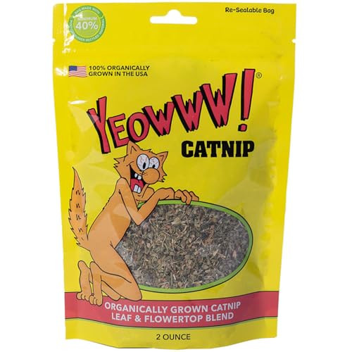 Yeowww Organically Grown Catnip For Cats Pouch Premium Leaves & Flower Tops 2Oz