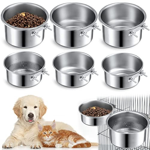Zopeal Dog Crate Bowls Kennel Bowl Hanging Stainless Steel Coop Cups With 6 Pieces