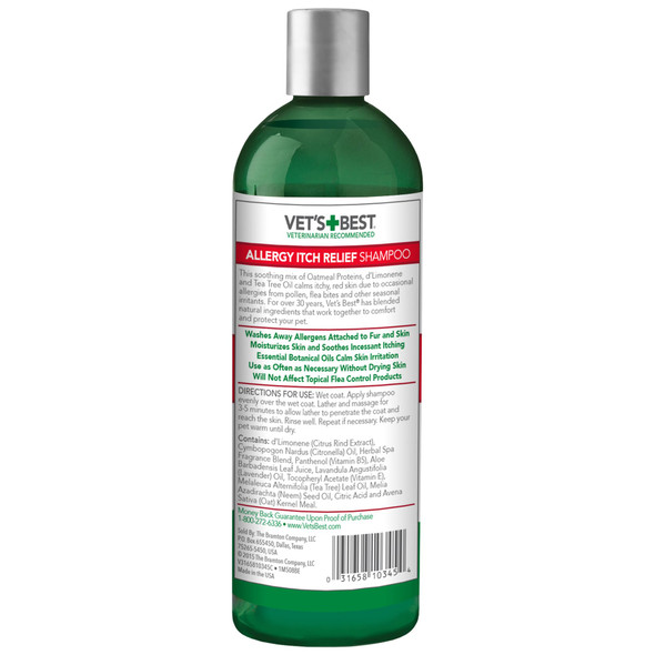Vet's Best Allergy Itch Relief Dog Shampoo Oatmeal Dog Shampoo For Itchy Skin 16 Oz