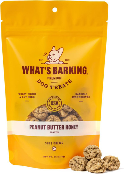 What's Barking Peanut Butter Honey Soft Chews - Premium Chewy Dog Treats, Natural Ingredients, No Wheat, Made in USA - 6 oz (Pack of 1)