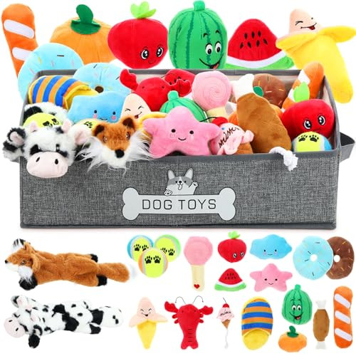 Zopeal 20 Pcs Dog Toy Set With Storage Box Squeaky Toys Crinkle