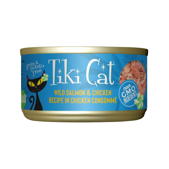 Tiki Pets Cat Luau Wet Cat Food Wild Salmon & Chicken . Cans 2.8 Oz 12 Count