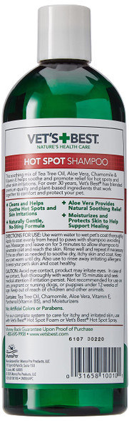 Vet's Best Hot Spot Dog Shampoo Natural Itch Relief For Dogs With Dry 16 Oz