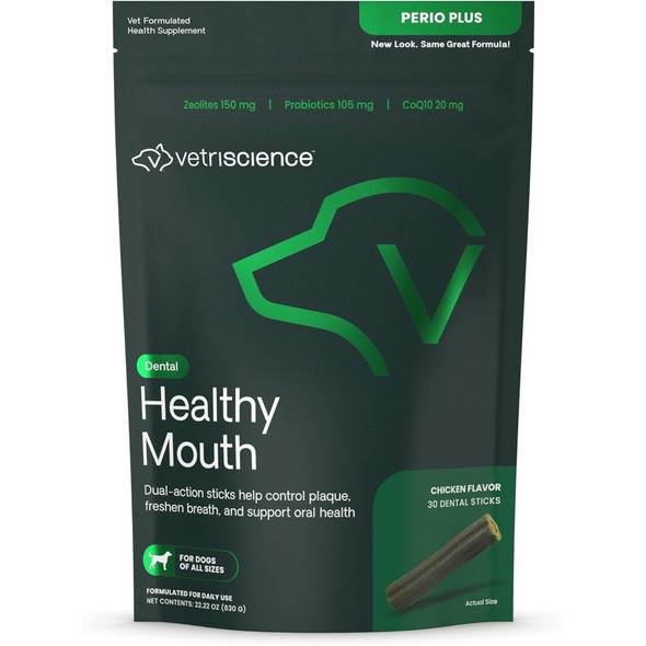 Vetriscience Healthy Mouth Dental Chews Perio Plus Sticks For Dogs With Probiotics 30 Count