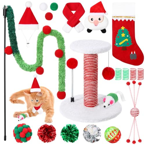 Vertintong 28 Pack Christmas Cat Toys Set Kitten Scratching Post Interactive Cats 28 Pack
