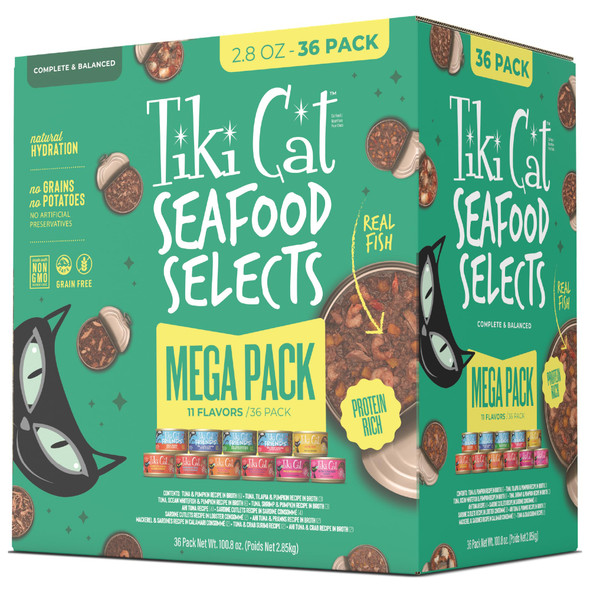 Tiki Pets Cat Wet Cat Food Mega Pack Seafood Selects Can 2.8 Oz 36 Count