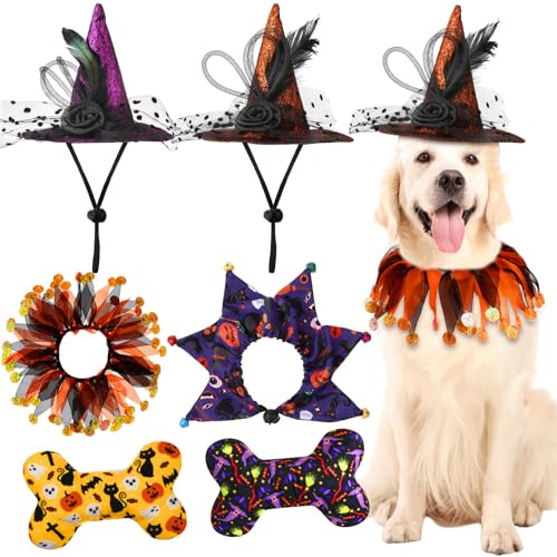 Vertintong 6 Pcs Halloween Pet Costume Dog Cat Witch Halloween Wizard Hat