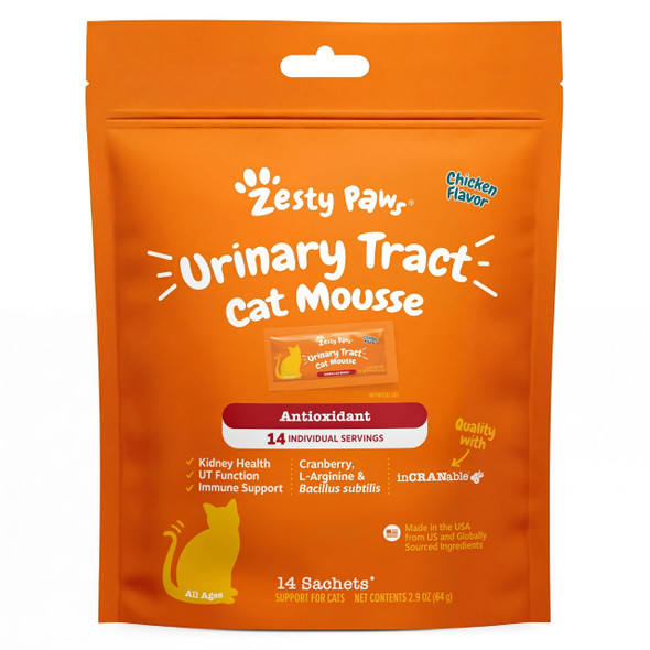 Zesty Paws Urinary Tract Cat Mousse Kidney Support For Cats With Cranberry & 14 Count