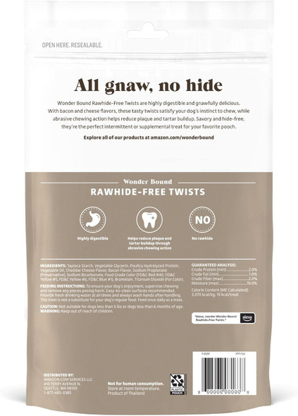 Brand - Wonder Bound Bacon & Cheese Flavor Dog Twist Sticks - 55 Count - Rawhide- Dog Treats, Dental Health Chews for Plaque & Tartar Control, Easy to Digest, Long-Lasting