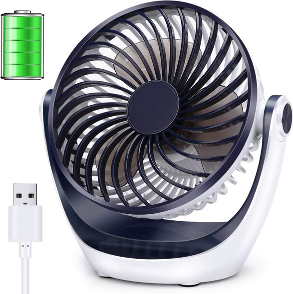 Aluan Desk Fan Small Table Fan With Strong Airflow Rechargeable Battery Operated Portable Fan 3 Speeds Adjustable Head 360°Rotata