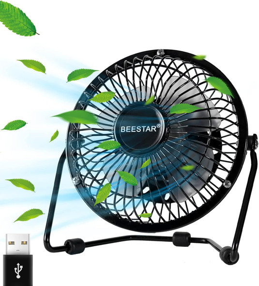 4 Inch Mini Fan With Metal Construction,Powerful Usb Powered,360° Rotation Desk Personal Cooling Usb Fans Small Quiet For Home