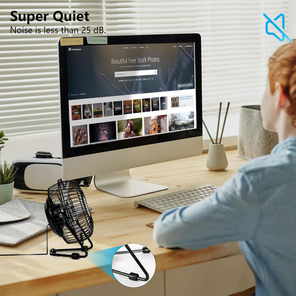 4 Inch Mini Fan With Metal Construction,Powerful Usb Powered,360° Rotation Desk Personal Cooling Usb Fans Small Quiet For Home
