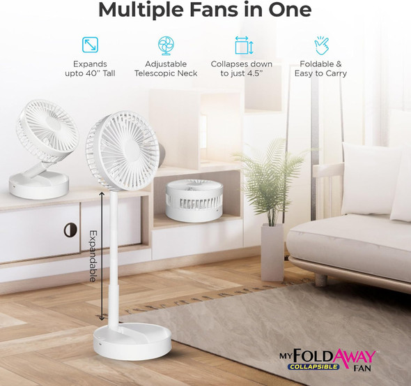 My Foldaway Rechargeable Fan, All In 1 Folding Fan For Bedroom/Desk And More, Portable Travel Fan Fits In Suitcase, 10 Hour Batte