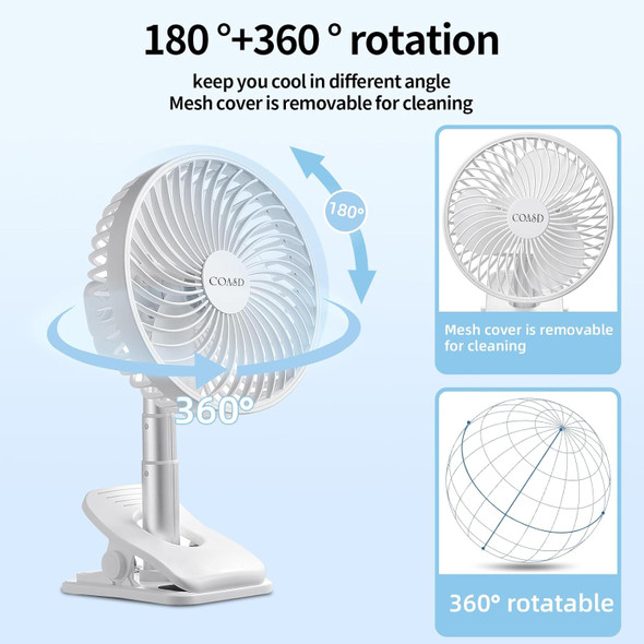 Portable Clip On Fan, 8000Mah Desk Fan, Usb Rechargeable Personal Fan, Small Table Fan With Clamp, 2 Speed Timing 4 Speeds Quiet