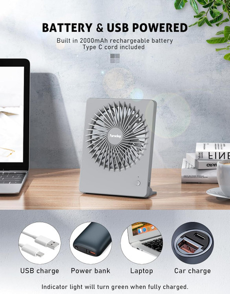 Small Table Fans Rechargeable Portable 180°Tilt Folding Desk Fans Battery Operated Personal Fan Ultra Quiet For Home Bedroom