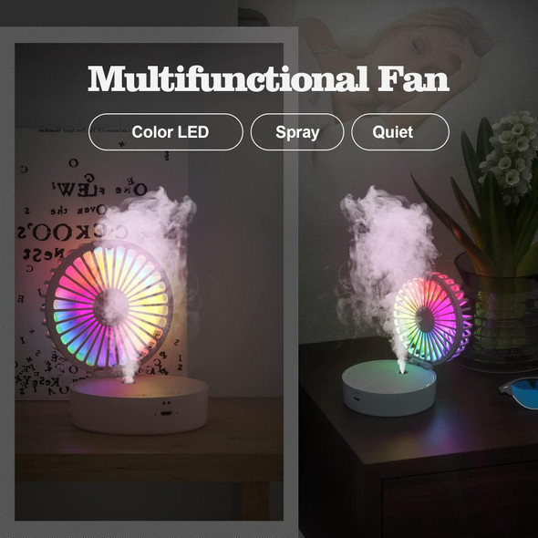Mini Desk Fan, 3In1 Portable Misting Fan, Necklace Hand Fan With Colorful Led, Small Handheld Fan Foldable, Quiet, Lanyard Mini Desk Fan, 3In1 Portable Misting Fan, Necklace Hand Fan With Colorful Led, Small Handheld Fan Foldable, Quiet, Lanyard
