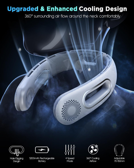 Neck Fan, Hands Free Bladeless Neck Fans Portable Rechargeable, 360° Cooling Neck Fan, 4 Speeds, Quiet, 5200 Mah Battery Operated Neck Fan, Hands Free Bladeless Neck Fans Portable Rechargeable, 360° Cooling Neck Fan, 4 Speeds, Quiet, 5200 Mah Battery Operated