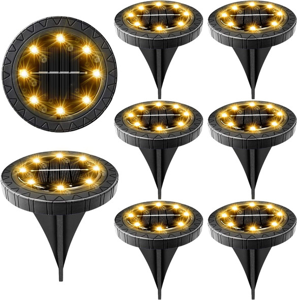 Solar Powered Ground Lights 8 Pack,Ip68 Waterproof Outdoor Led Disk Lights For Garden,NonSlip Landscape Path Lighting For Patio