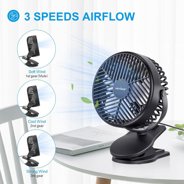 Keynice Usb Desk Fan, 4 Inch Small Clip Fan, 3 Speeds Personal Table Fans With Sturdy Clamp, Strong Airflow Fans For Bedroom, 360 Keynice Usb Desk Fan, 4 Inch Small Clip Fan, 3 Speeds Personal Table Fans With Sturdy Clamp, Strong Airflow Fans For Bedroom, 360