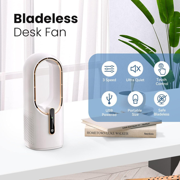 Desk Fan Bladeless, 11.8 Inch Office Fan Small, Quiet, 3 Speed Adjustment, Touch Control, Easy To Clean, Desk Fans Small Quiet Desk Fan Bladeless, 11.8 Inch Office Fan Small, Quiet, 3 Speed Adjustment, Touch Control, Easy To Clean, Desk Fans Small Quiet