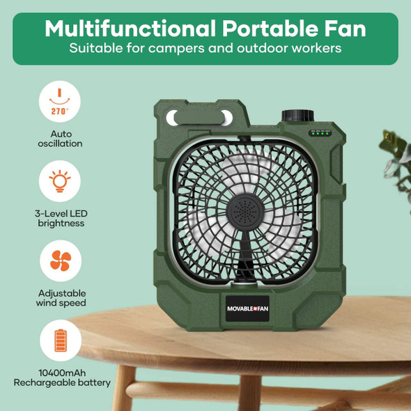 Oscillating Camping Fan, Battery Operated Fan With 10400 Mah Usb Rechargeable Battery, Camping Fan With Led Camping Light