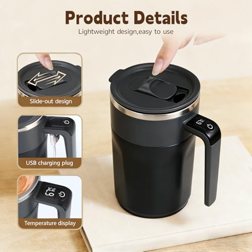 Uwoneg Smart Self Stirring Coffee Mug Electric Mixing Cup With Lcd Temperature Stainless Steel