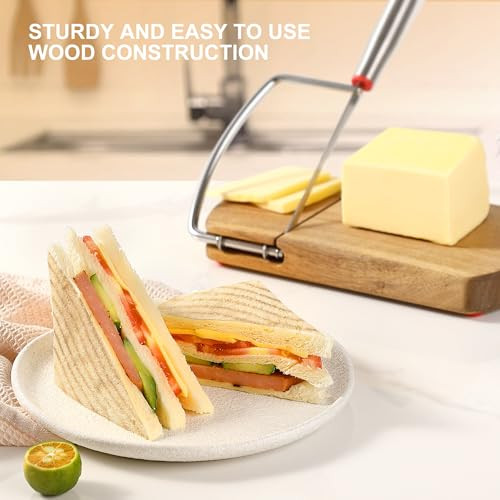 Dgloze Wooden Cheese Slicer Cheese Cutter Board With Stainless Steel Blade For Stainless Steel