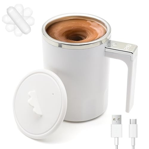 Veremund Rechargeable Self Stirring Mug With Lid Veremund SelfStirring Magnetic Coffee Mug 12Oz White