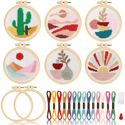 Zoiiwa Cross Kits For Beginners Diy Embroidery Kit For Adults Boho Cross 6Pcs