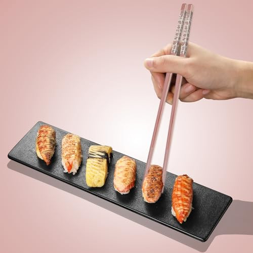 Tiicoo Chopsticks Reusable 18/8 Stainless Steel Chopsticks Pink Sakura Laser Engraved Metal Stainless Steel