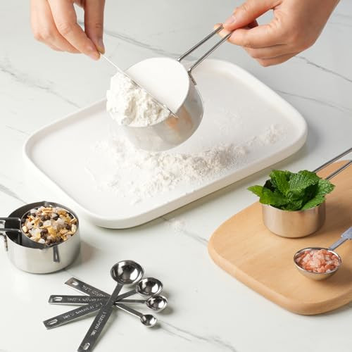 Yilihcia 10Piece Stainless Steel Measuring Cups And Spoons Set For Home Baking Stainless Steel