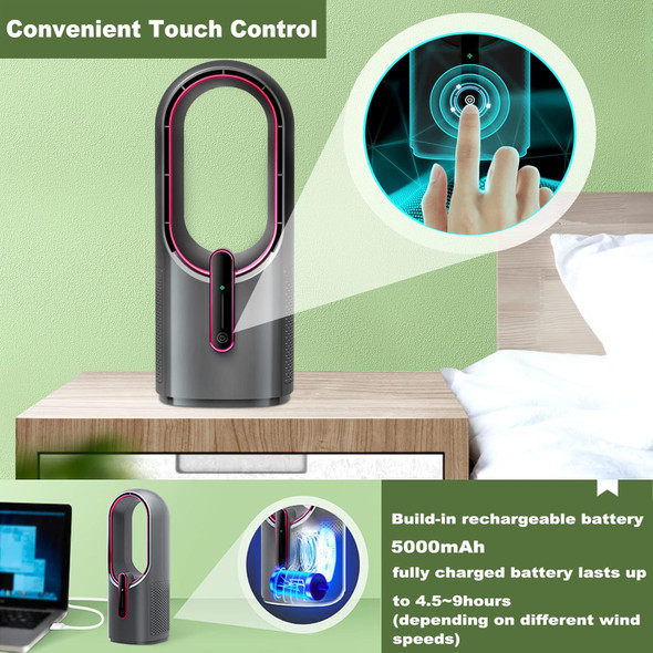 Misby Desk Fan, Portable Bladeless Fan, Small Personal Cooling Fan With 3 Speeds, Touch Control Desktop Fan, Electric Quiet Table Misby Desk Fan, Portable Bladeless Fan, Small Personal Cooling Fan With 3 Speeds, Touch Control Desktop Fan, Electric Quiet Table
