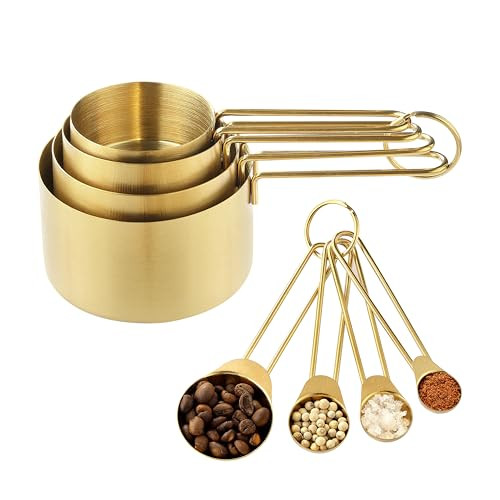 Kl Kaloo Measuring Cups And Spoons Set Kaloo Stainess Steel Metal Measuring Cups 8Pcs Gold