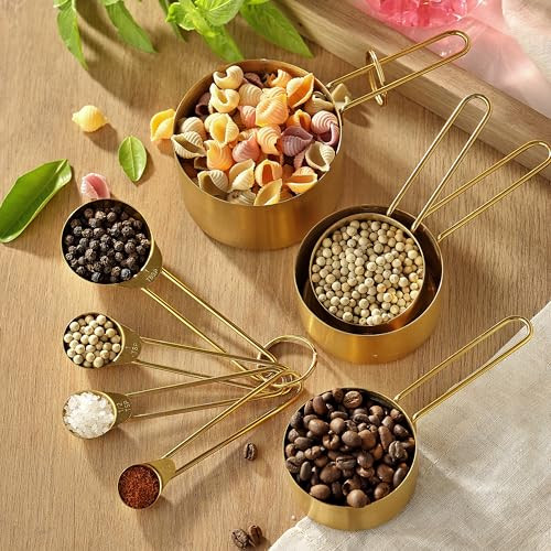 Kl Kaloo Measuring Cups And Spoons Set Kaloo Stainess Steel Metal Measuring Cups 8Pcs Gold