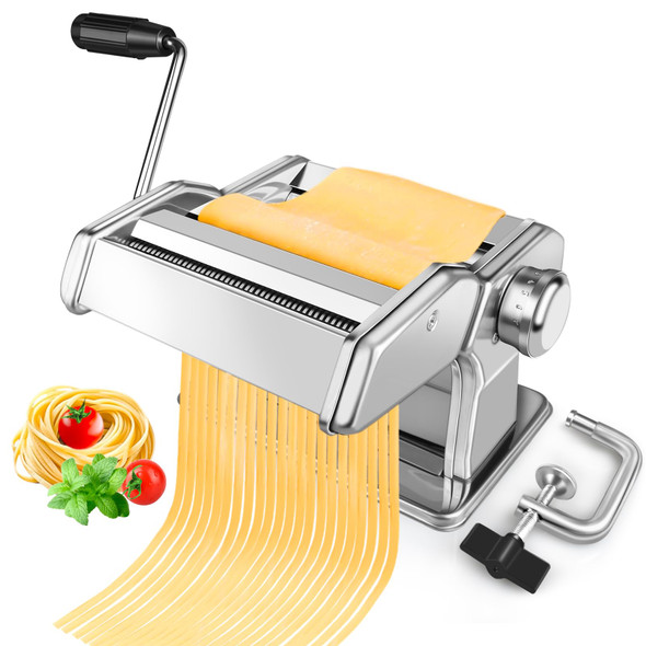 Zenadora Pasta Maker With 7 Thickness Settings Roller 2In1 Cutter Hand Crank Stainless Steel