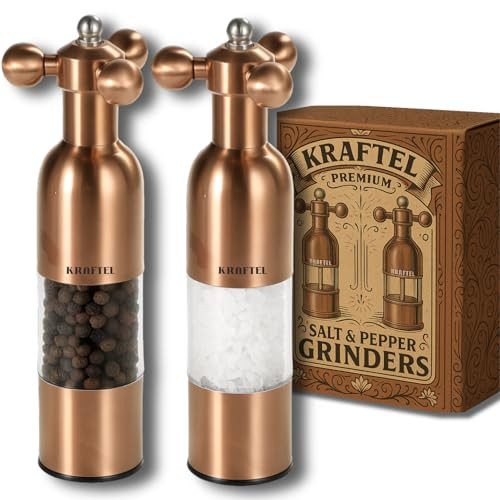 Kraftel Premium 8 Salt And Pepper Grinder 2Pk. Large Peppermill Stainless Steel