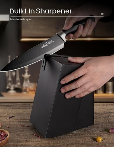Amorston Knife Set Knives Set For Kitchen Knife Set With Block And 15 Pieces Stainless Steel