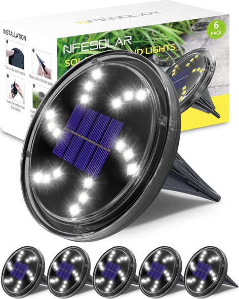 Nfesolar Solar Ground Lights Outdoor Waterproof 18 Leds, 6 Pack Bright Flat Solar Lights Outdoor, Solar Garden Lights For Pathway